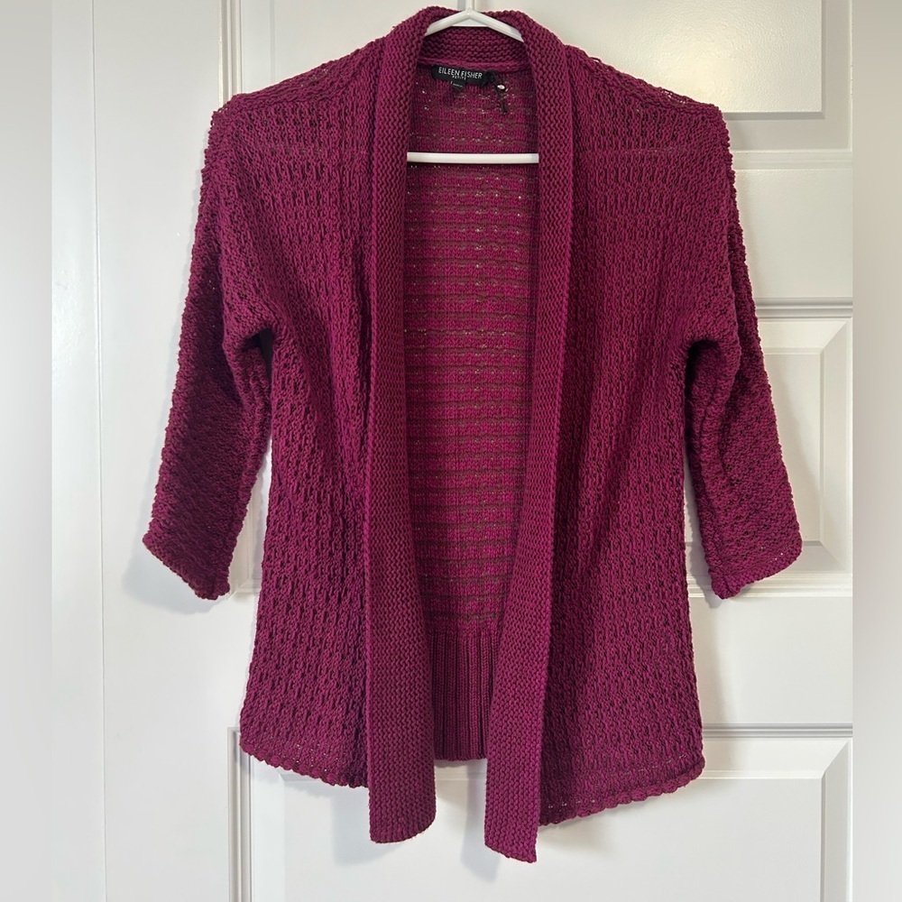 Eileen Fisher Purple Cotton Knit Open-Front Cardigan